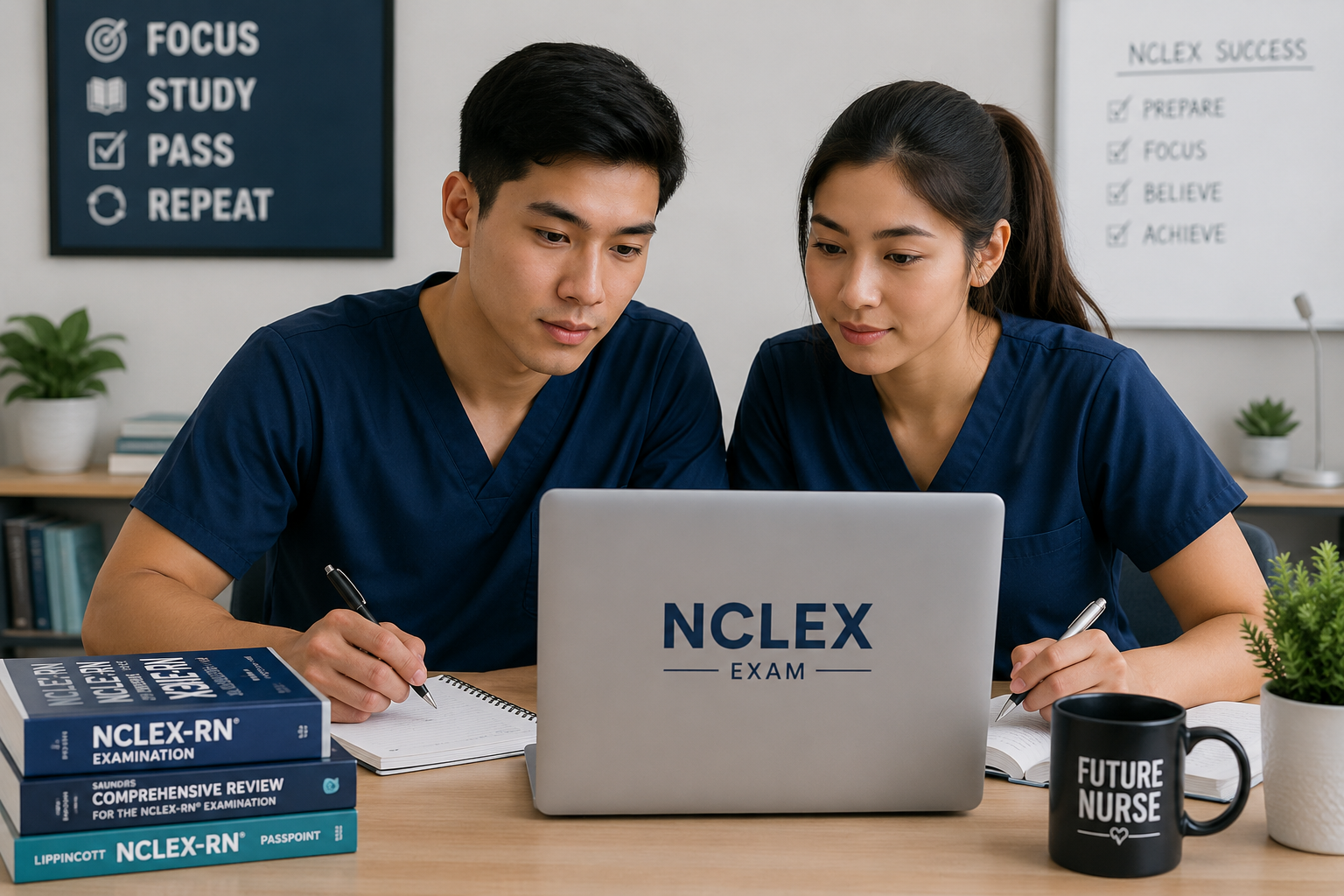 Nursing students preparing with online review materials